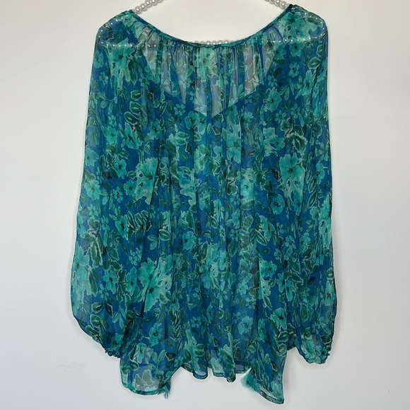 Johnny Was Sheer Blue Green 3/4 Sleeve Blouse - Picture 12 of 16